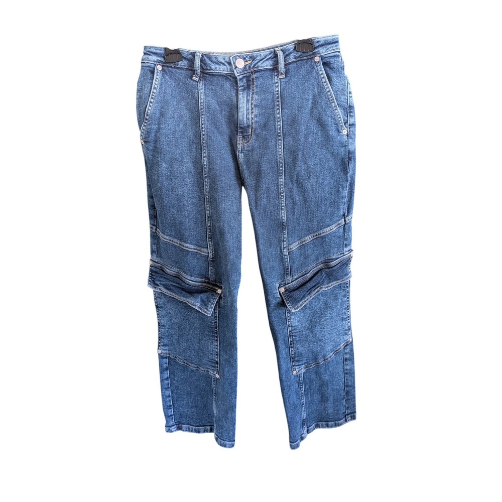 Avec Les Fillesโ Blue Cargo Straight Leg Denim Jeans Medium Wash Size 29